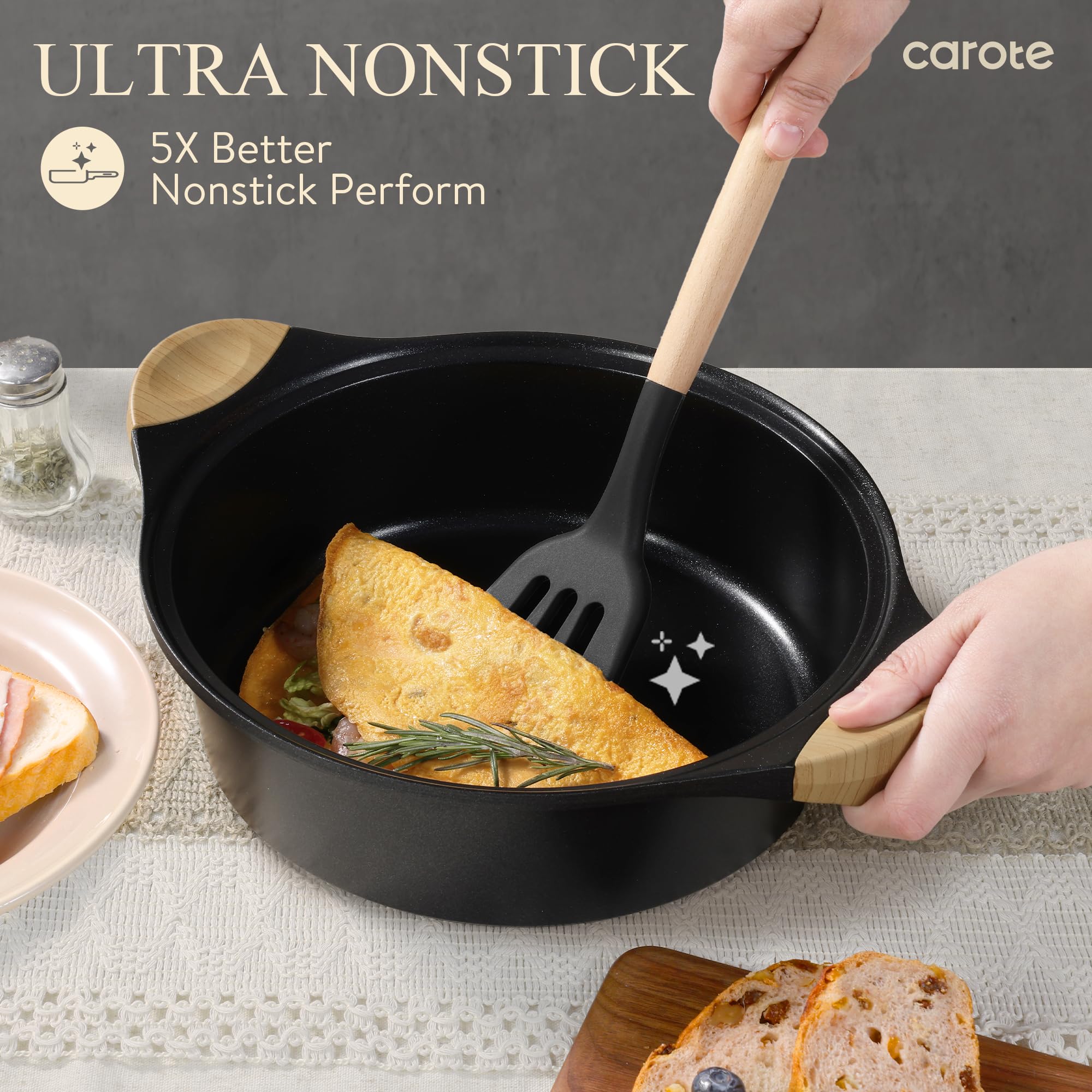Foto 4 pulgar | Juego De Utensilios De Cocina Carote, 7 Piezas, Antiadherentes, De Inducción, Color Negro - Venta Internacional.