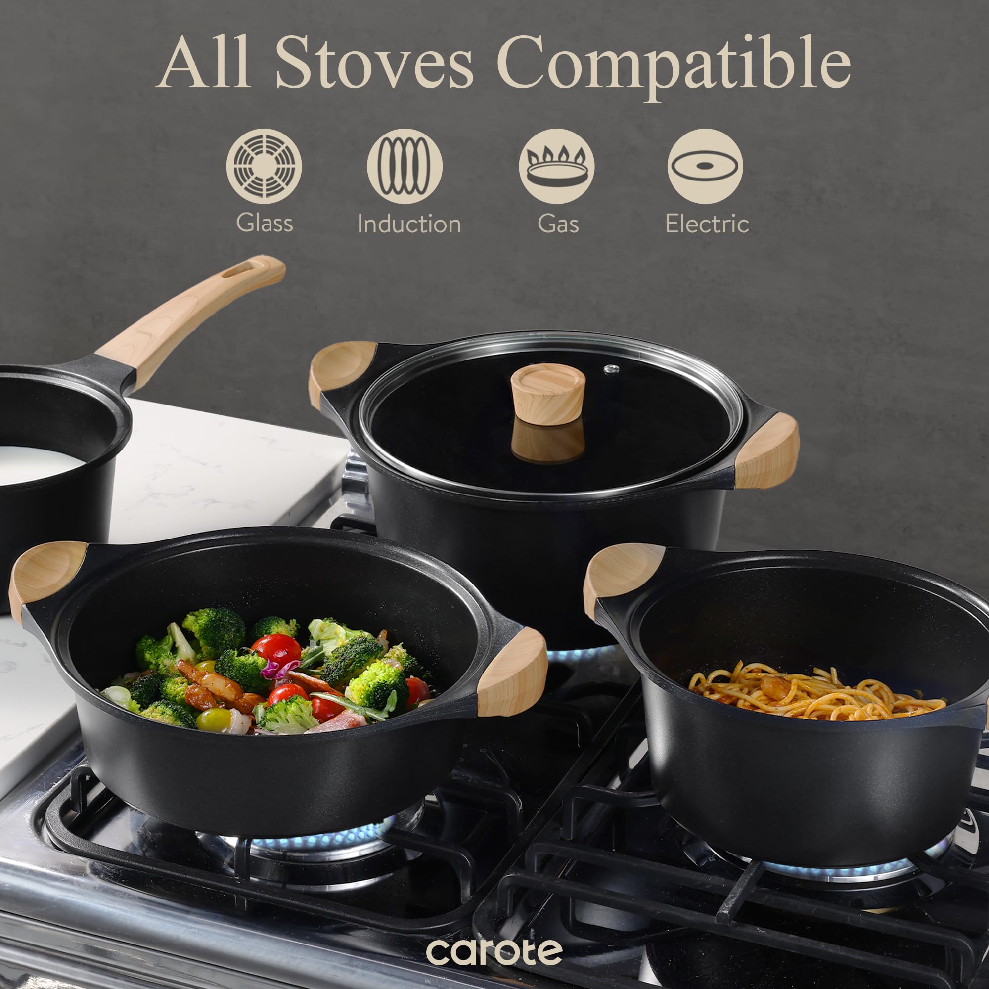 Foto 6 pulgar | Juego De Utensilios De Cocina Carote, 7 Piezas, Antiadherentes, De Inducción, Color Negro - Venta Internacional.