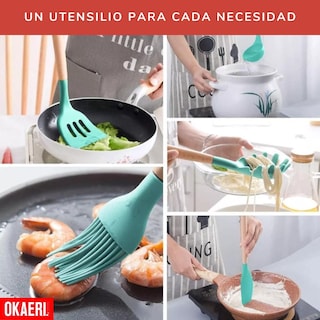 Foto 2 | Set de Utensilios de Cocina de Silicona y Madera Okaeri