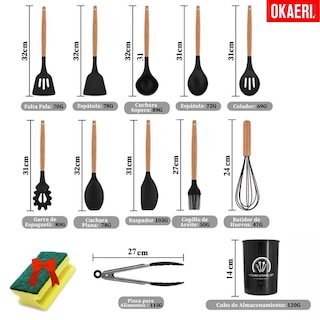 Foto 3 | Set de Utensilios de Cocina de Silicona y Madera Okaeri