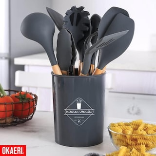 Foto 6 | Set de Utensilios de Cocina de Silicona y Madera Okaeri