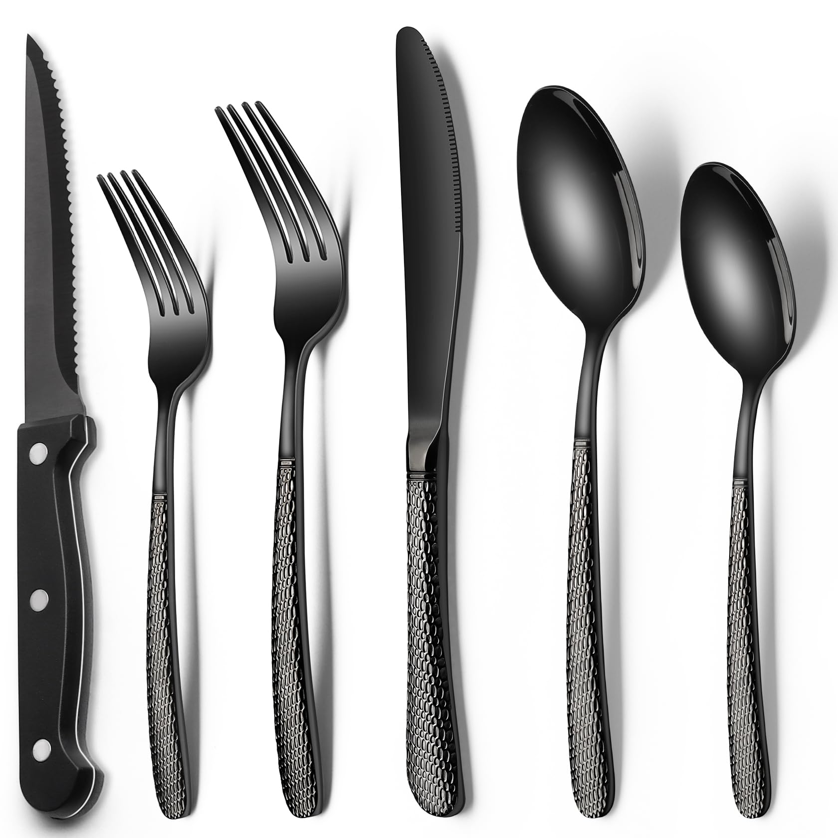 Foto 2 pulgar | Juego De Cubiertos Ewfen, Cubiertos Martillados Negros, 24 Piezas Para 4 - Venta Internacional.