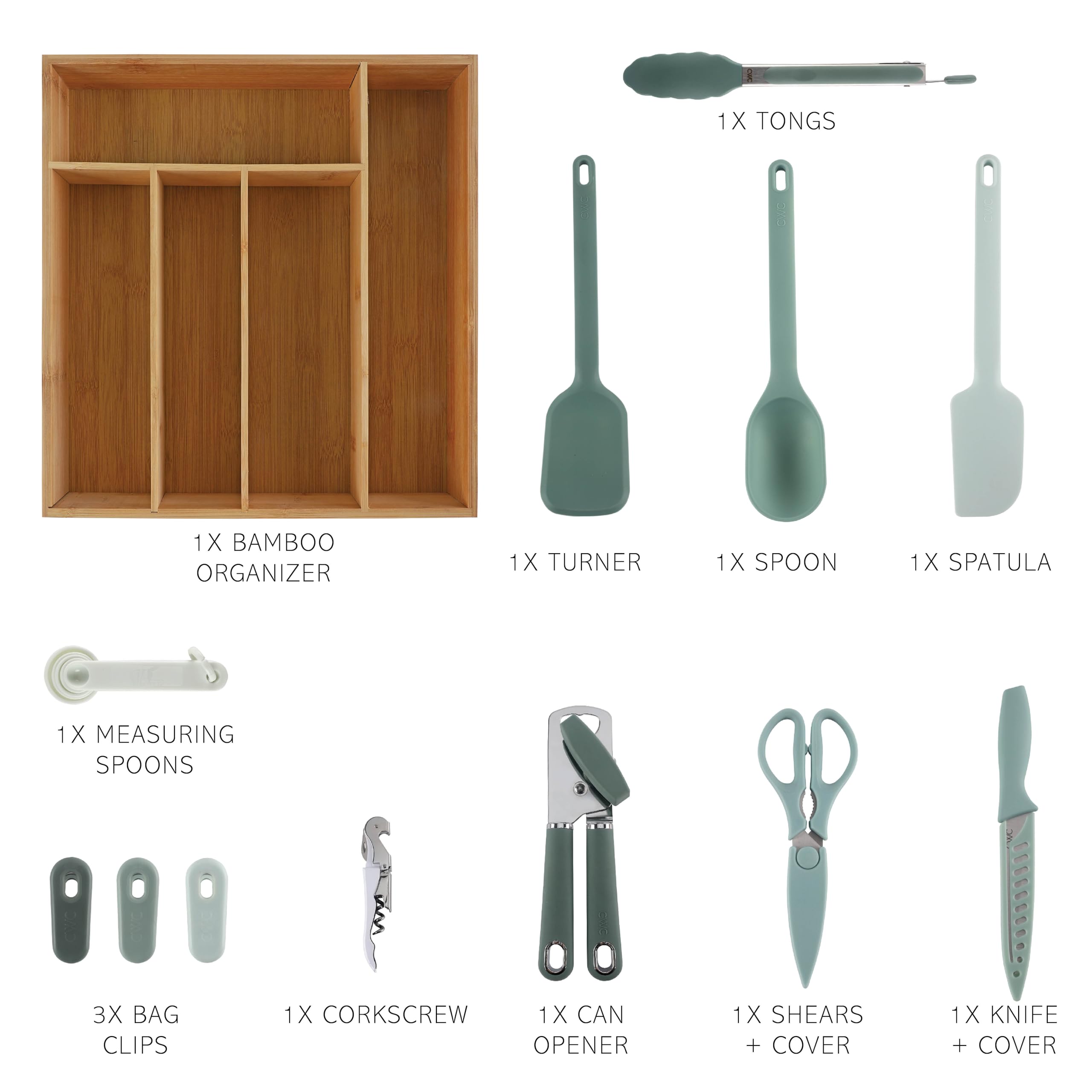 Foto 3 pulgar | Juego De Utensilios De Cocina Cook With Color Bamboo, 18 Piezas Con Organizador - Venta Internacional.
