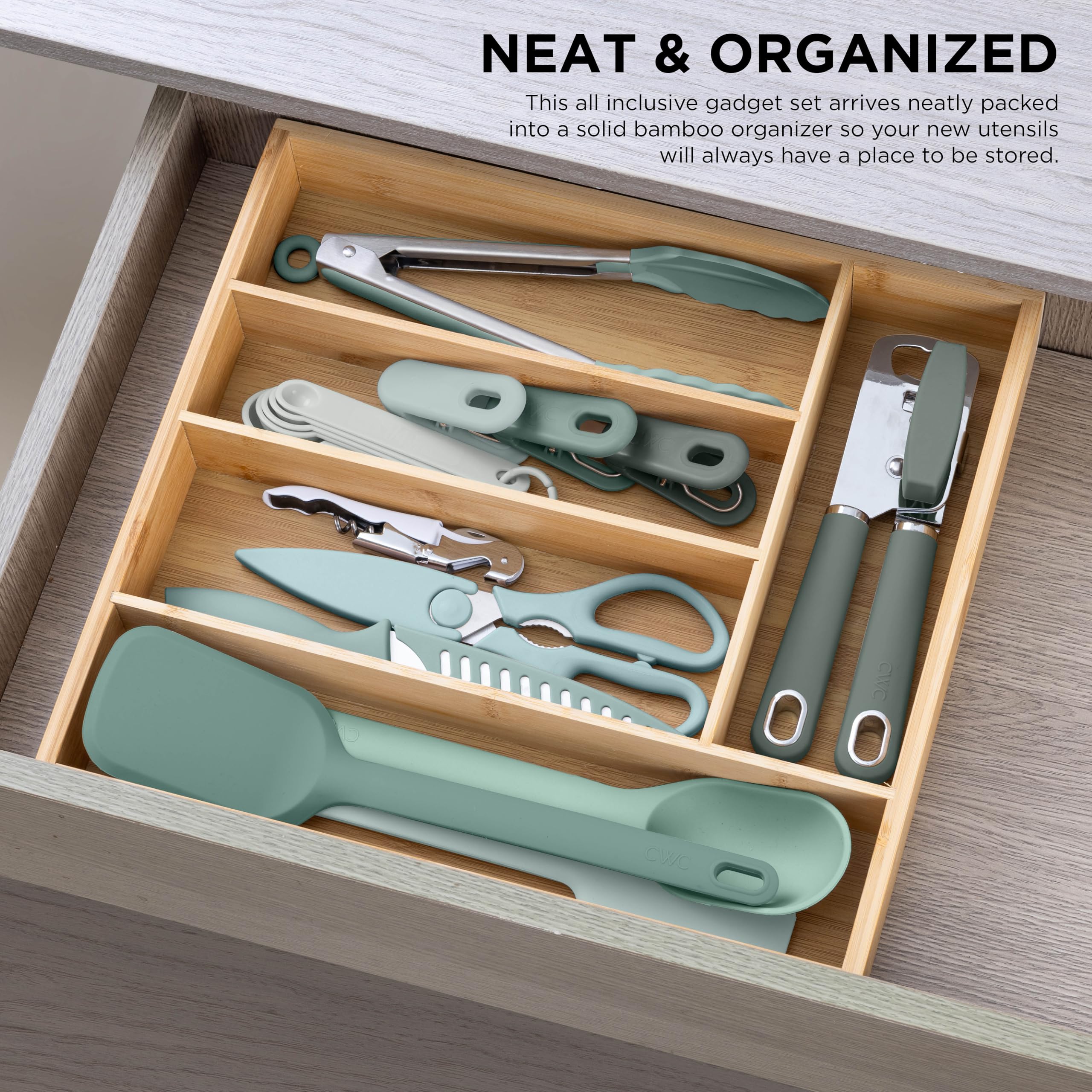 Foto 5 pulgar | Juego De Utensilios De Cocina Cook With Color Bamboo, 18 Piezas Con Organizador - Venta Internacional.