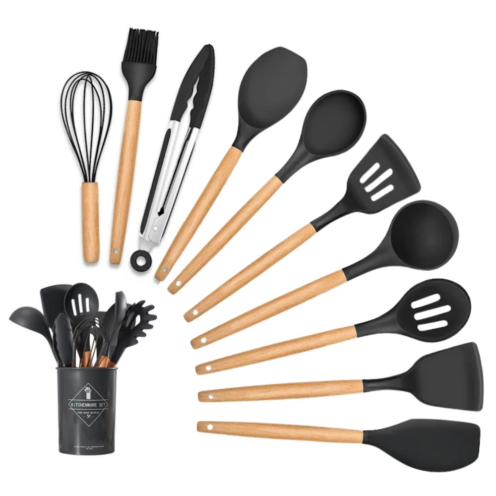 Foto 2 pulgar | Juego de Cucharas Okaeri Negro de Silicona 11 Piezas