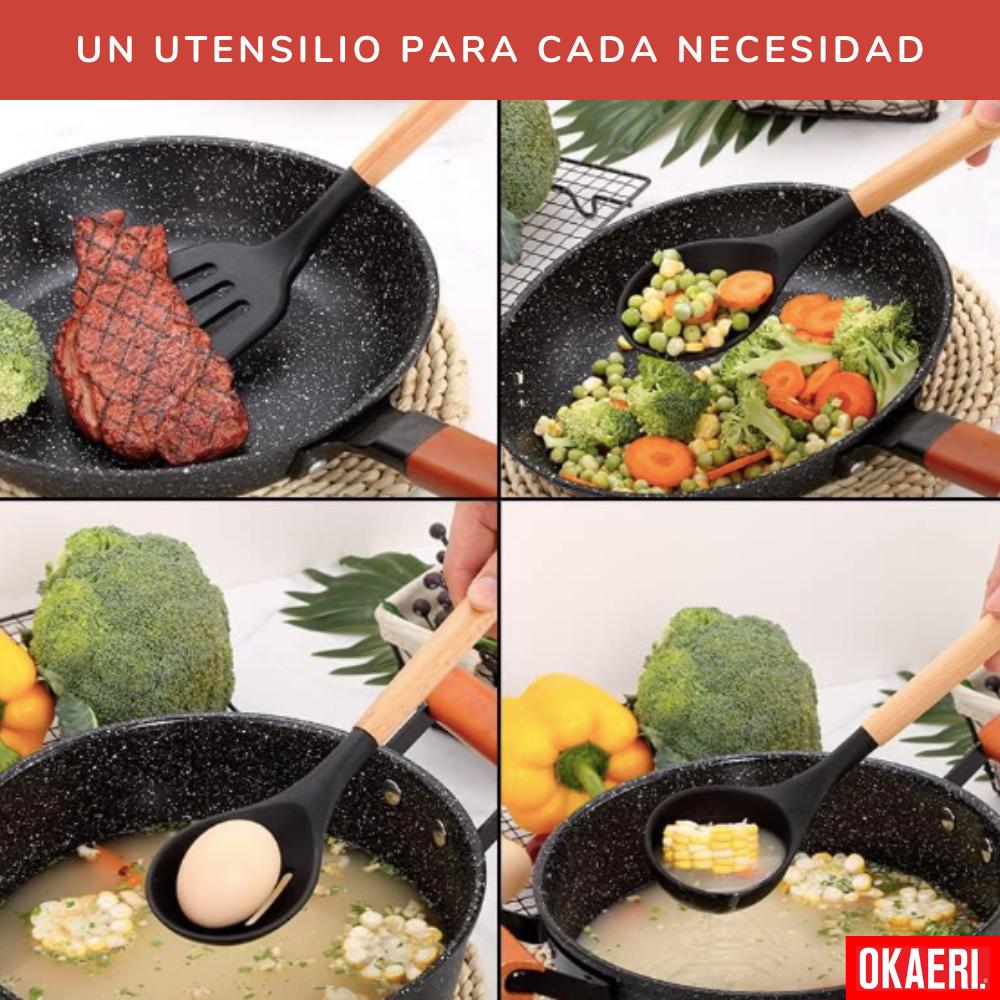 Foto 3 pulgar | Juego de Cucharas Okaeri Negro de Silicona 11 Piezas