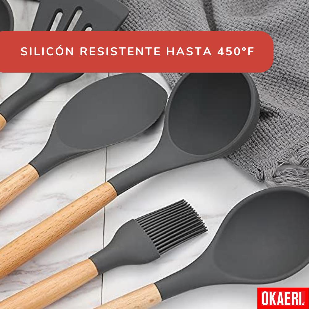 Foto 4 pulgar | Juego de Cucharas Okaeri Negro de Silicona 11 Piezas