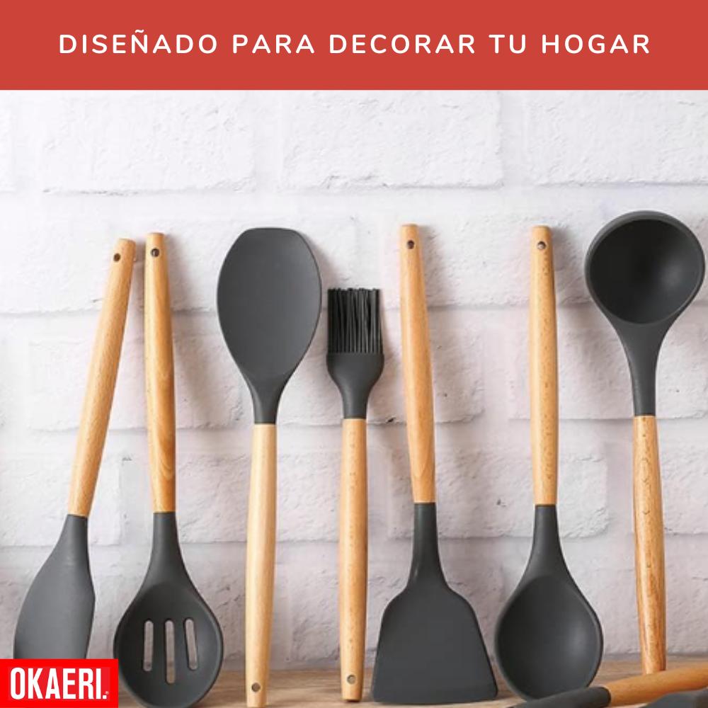 Foto 6 pulgar | Juego de Cucharas Okaeri Negro de Silicona 11 Piezas