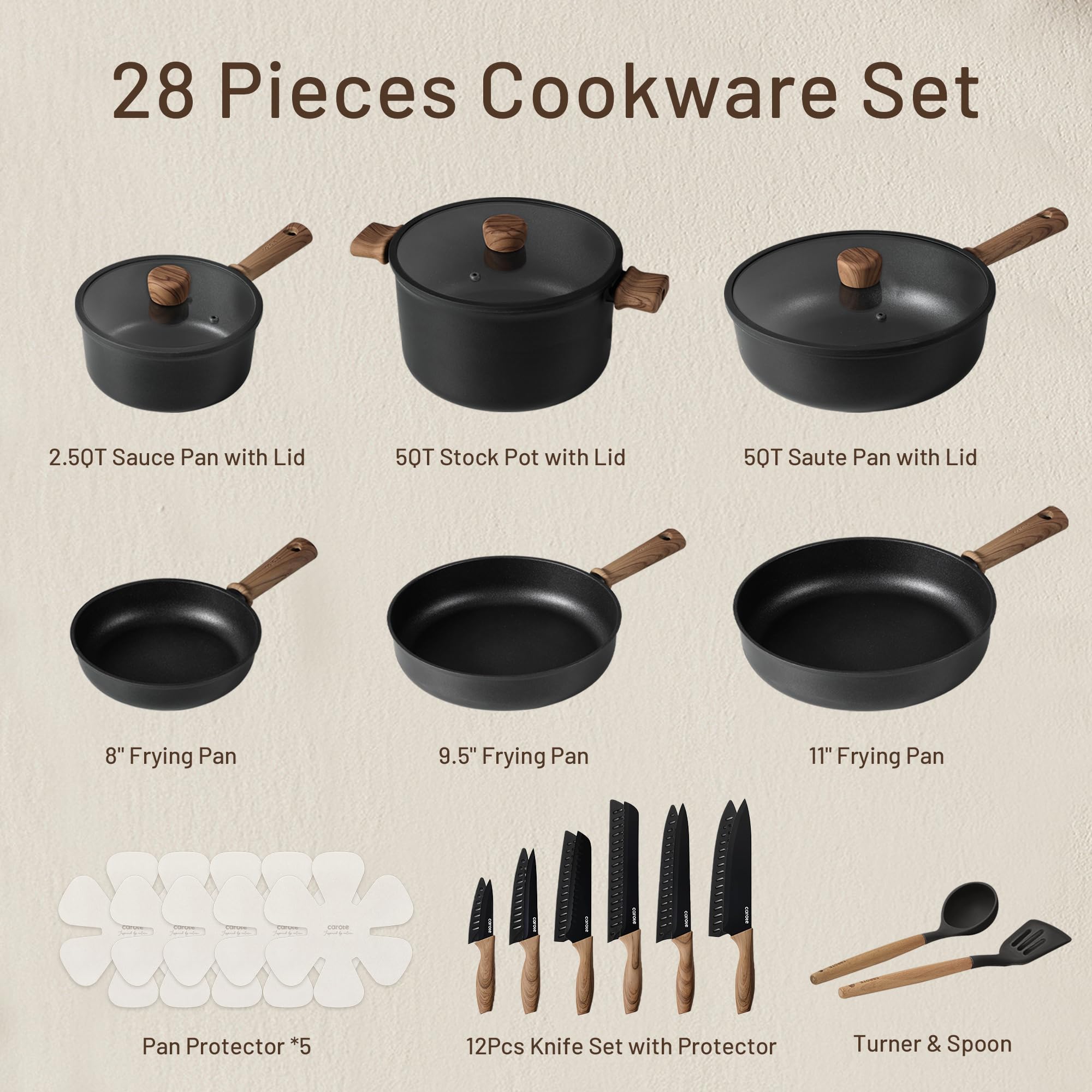 Foto 3 pulgar | Juego De Utensilios De Cocina Carote Antiadherentes De 28 Piezas Con Juego De Cuchillos - Venta Internacional.