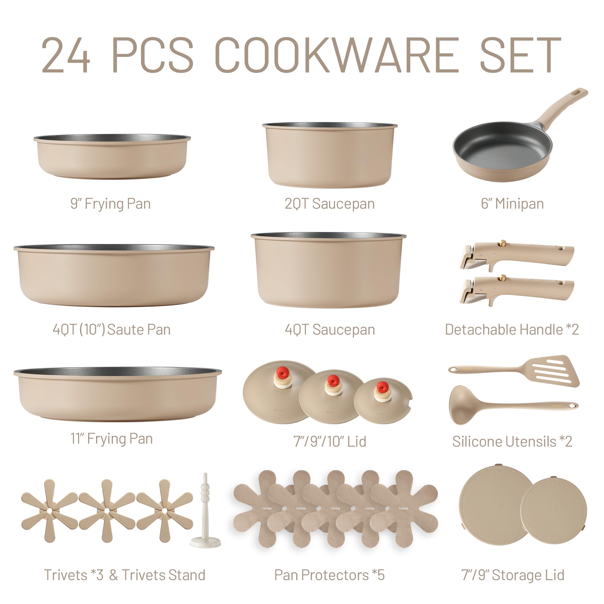 Foto 3 pulgar | Juego De Utensilios De Cocina Carote, 24 Piezas, Antiadherentes, De Inducción, Color Marrón - Venta Internacional.