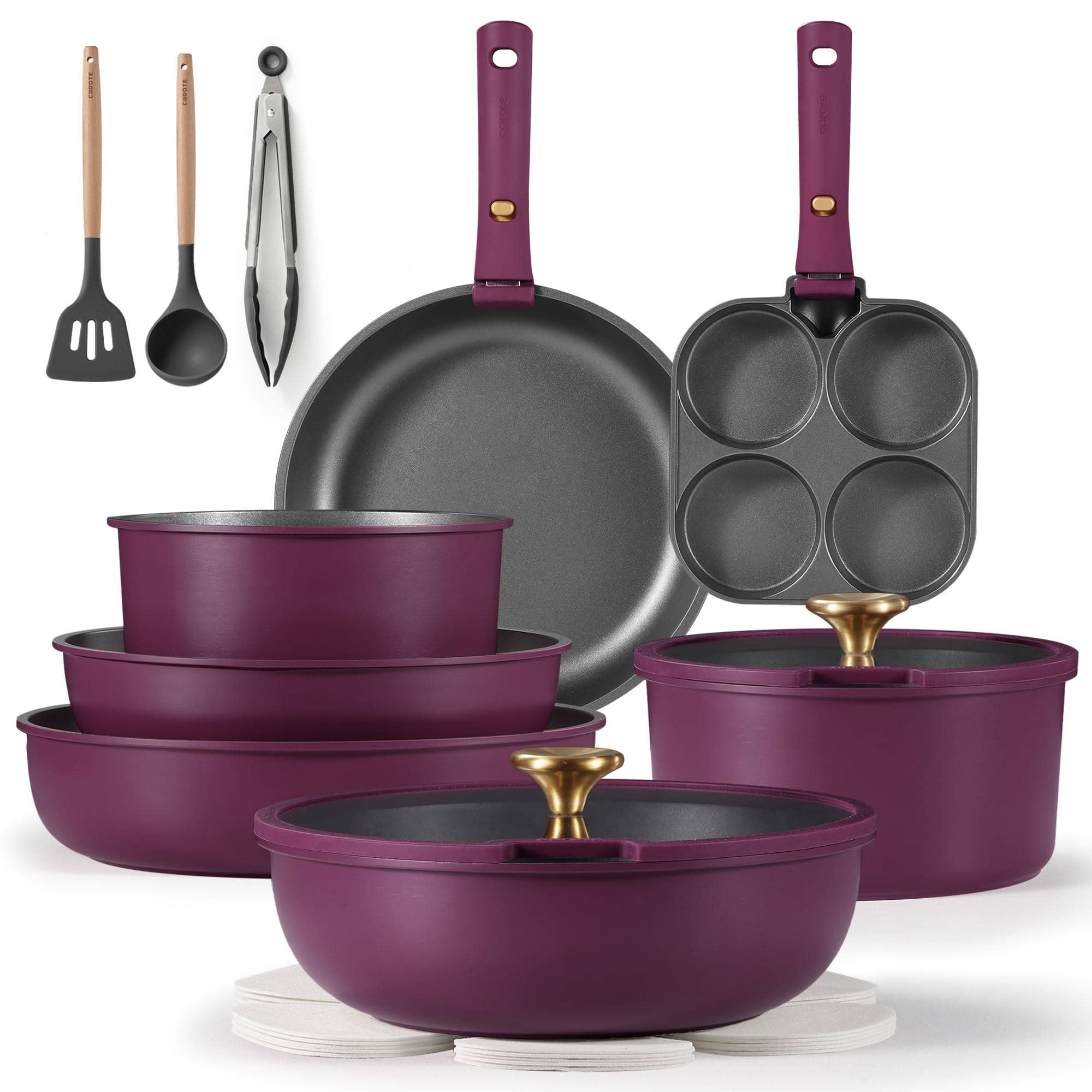 Juego De Utensilios De Cocina Carote, 19 Piezas, Antiadherentes Con Mango Desmontable - Venta Internacional.