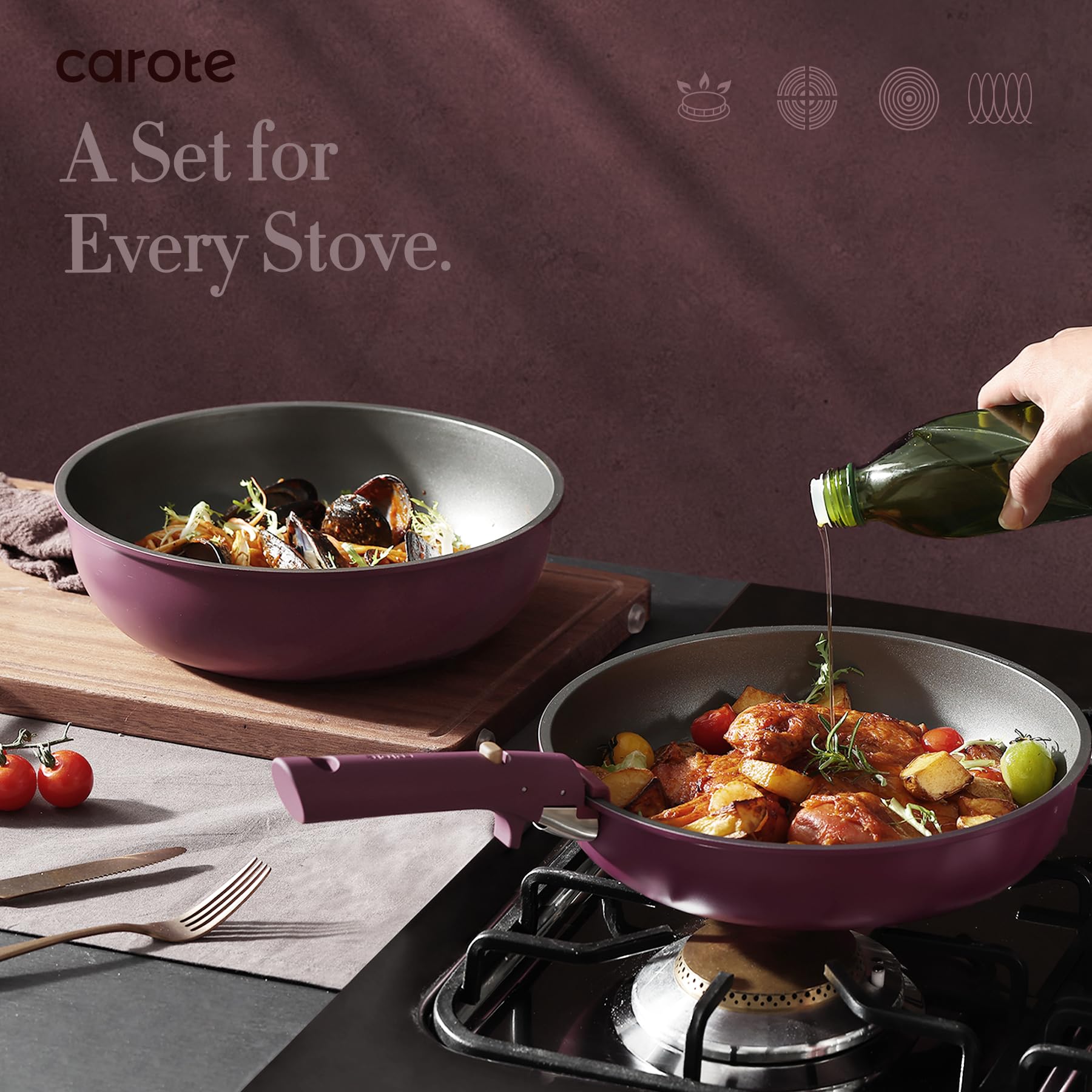 Foto 4 | Juego De Utensilios De Cocina Carote, 19 Piezas, Antiadherentes Con Mango Desmontable - Venta Internacional.