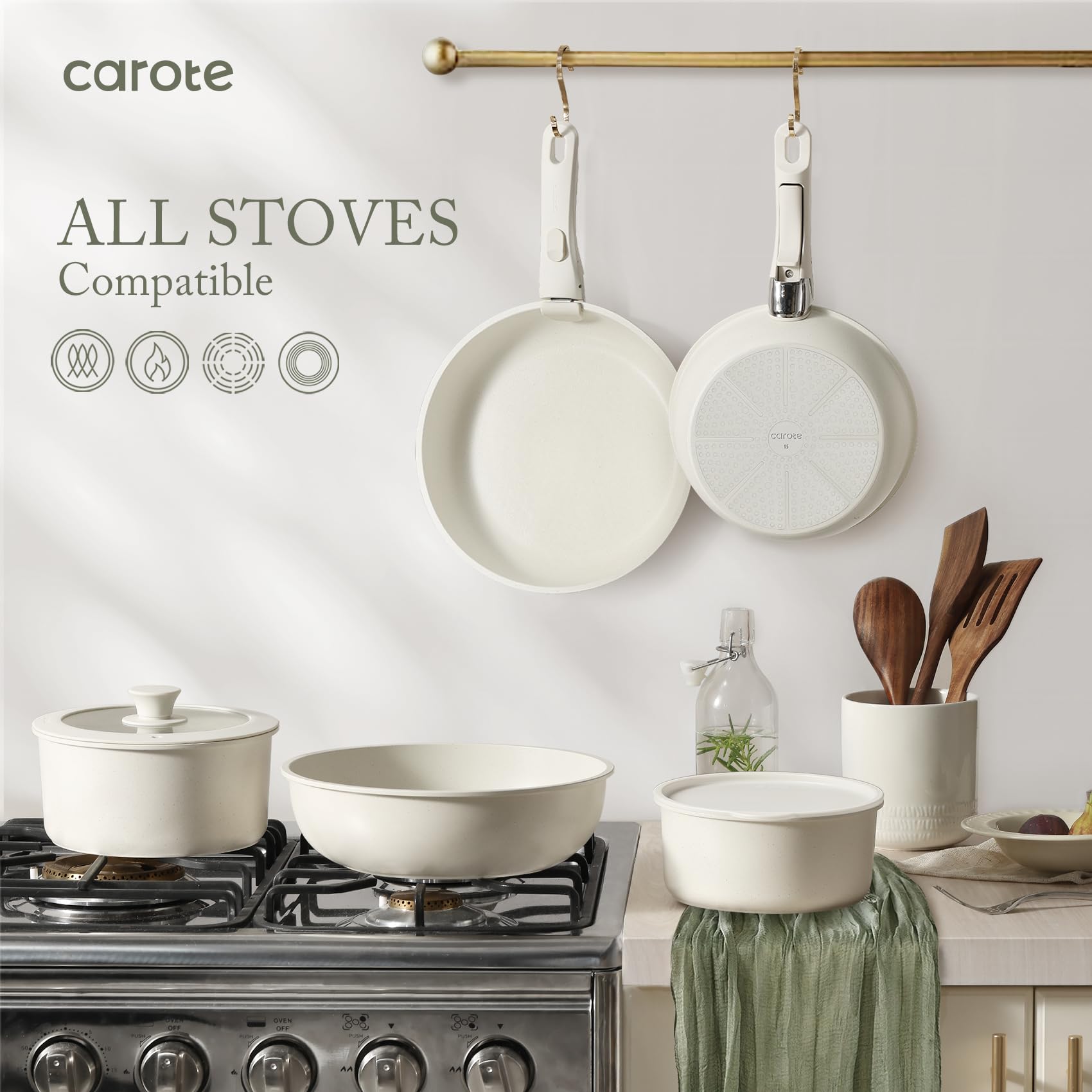 Foto 7 | Juego De Utensilios De Cocina Carote Antiadherentes De 15 Piezas Con Mango Desmontable - Venta Internacional.