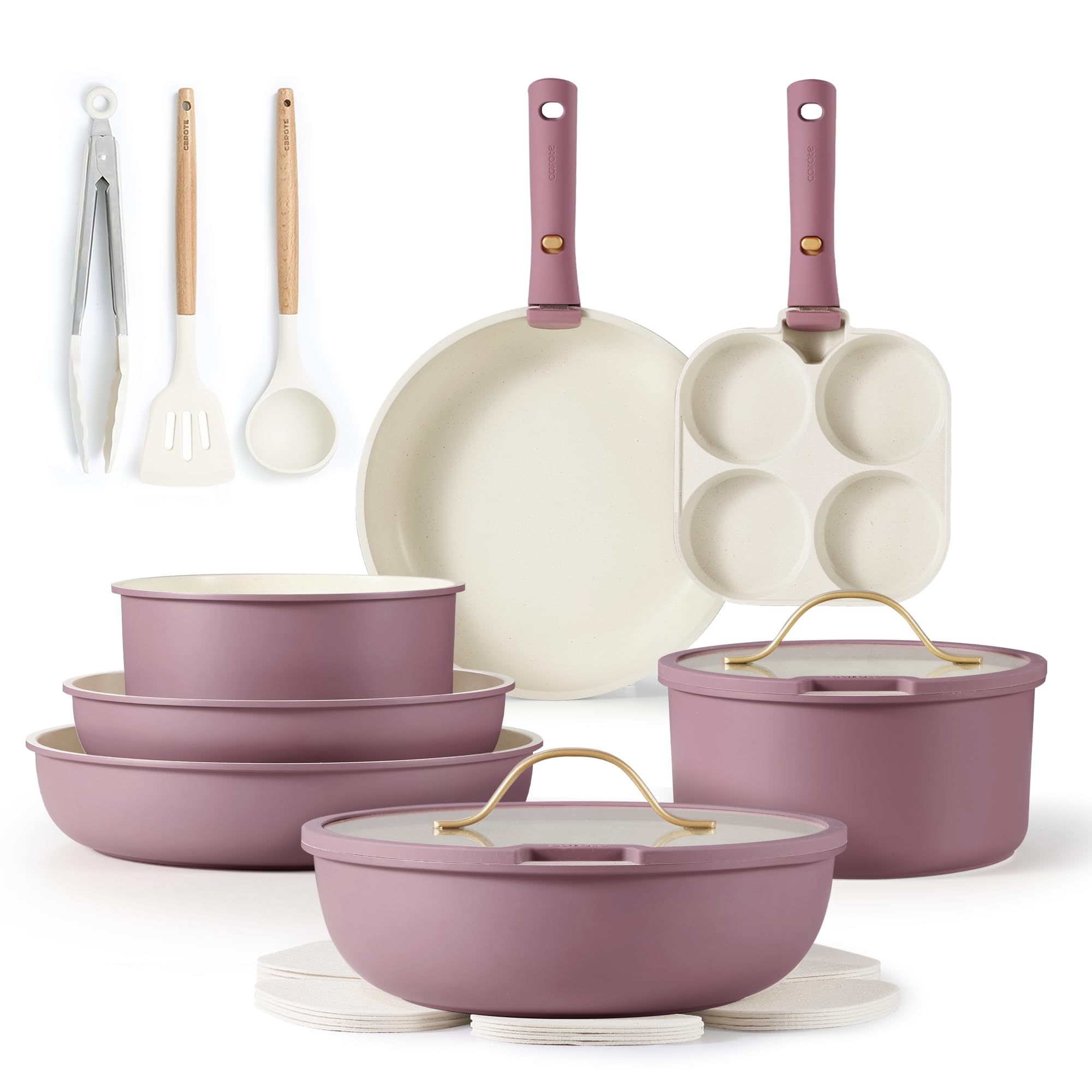 Foto 1 | Juego De Utensilios De Cocina Carote, 19 Piezas, Antiadherentes, De Inducción Con Mango, Color Dorado - Venta Inter