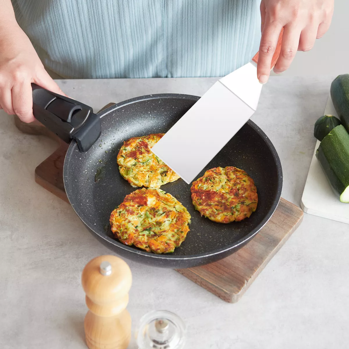 Foto 4 pulgar | 3pcs Espátula Volteadora Lab.g Cocina Plancha Acero Inoxidable Plateado Y Marrón