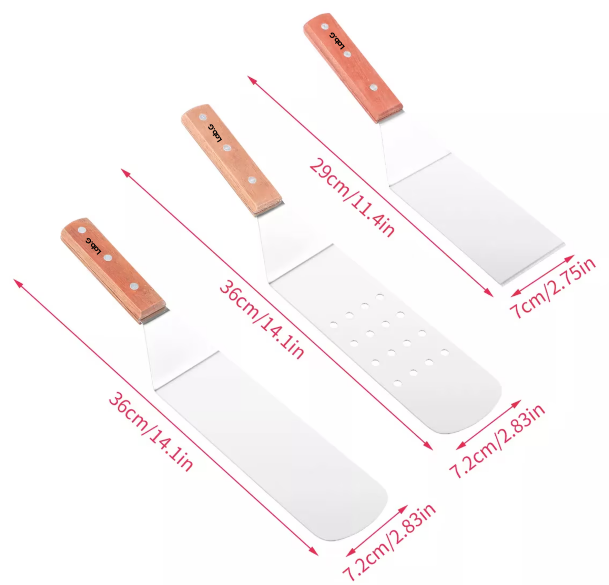Foto 5 | 3pcs Espátula Volteadora Lab.g Cocina Plancha Acero Inoxidable Plateado Y Marrón