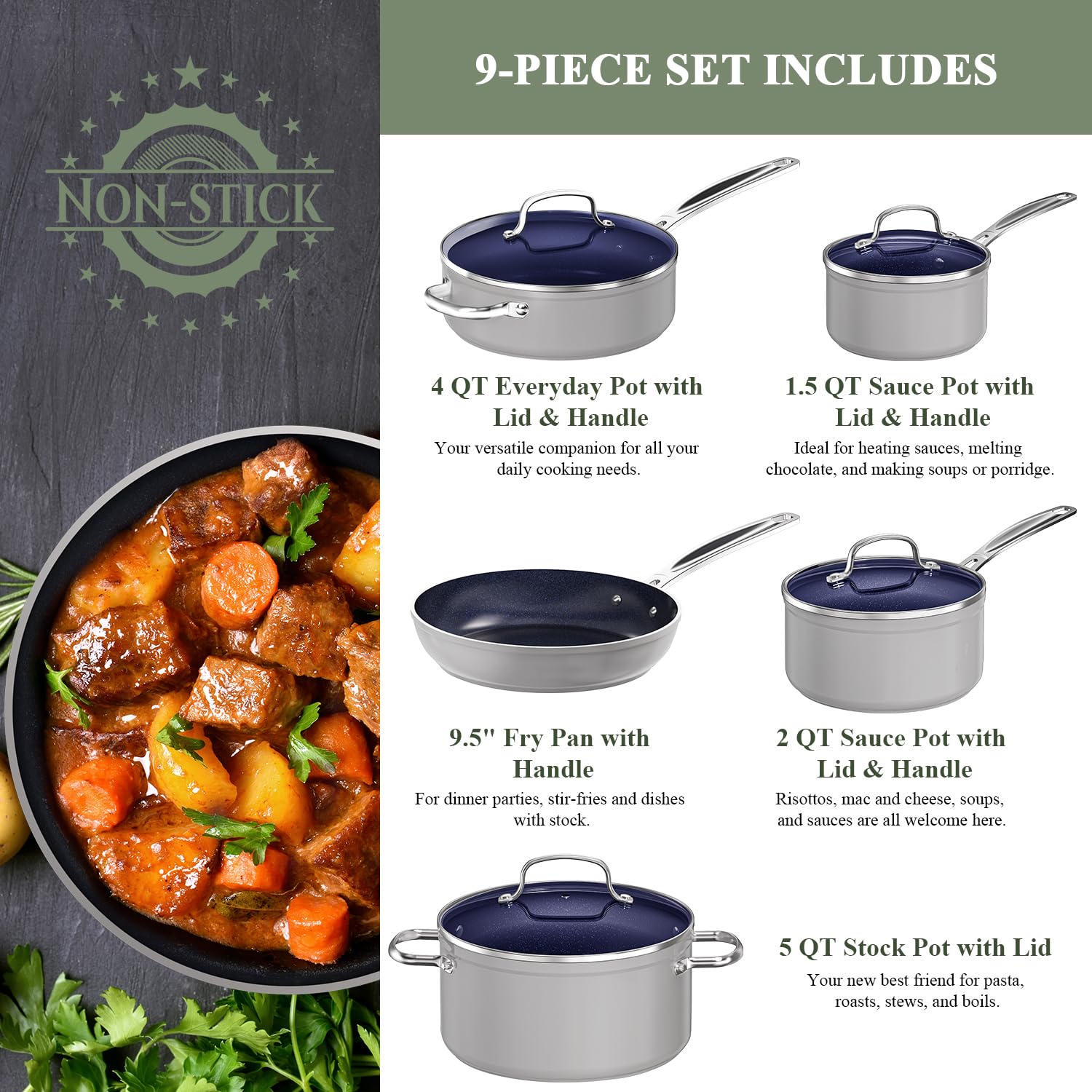 Foto 2 | Juego De Utensilios De Cocina Nuwave Healthy Duralon Blue Ceramic, 9 Piezas - Venta Internacional.
