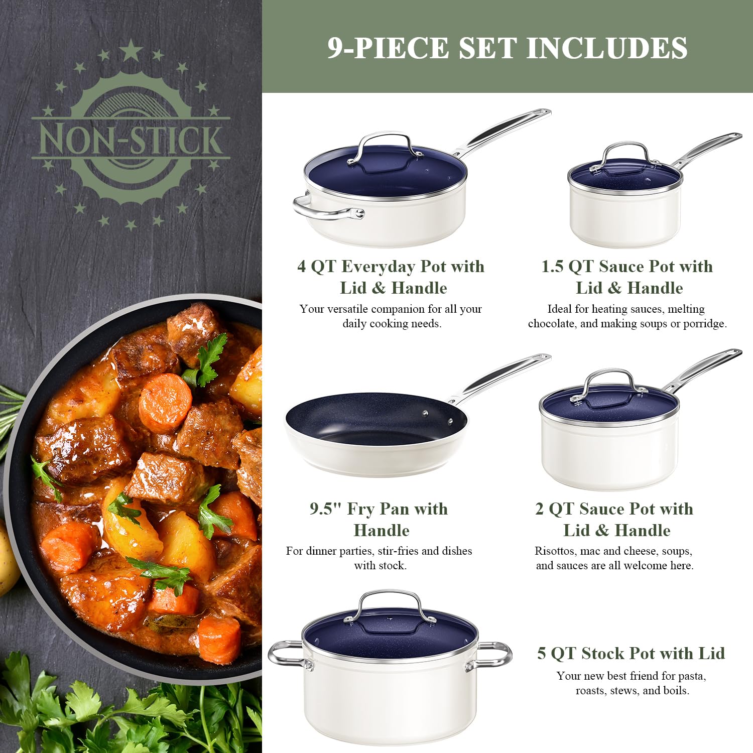 Foto 2 | Juego De Utensilios De Cocina Nuwave Healthy Duralon Blue Ceramic, 9 Piezas - Venta Internacional.