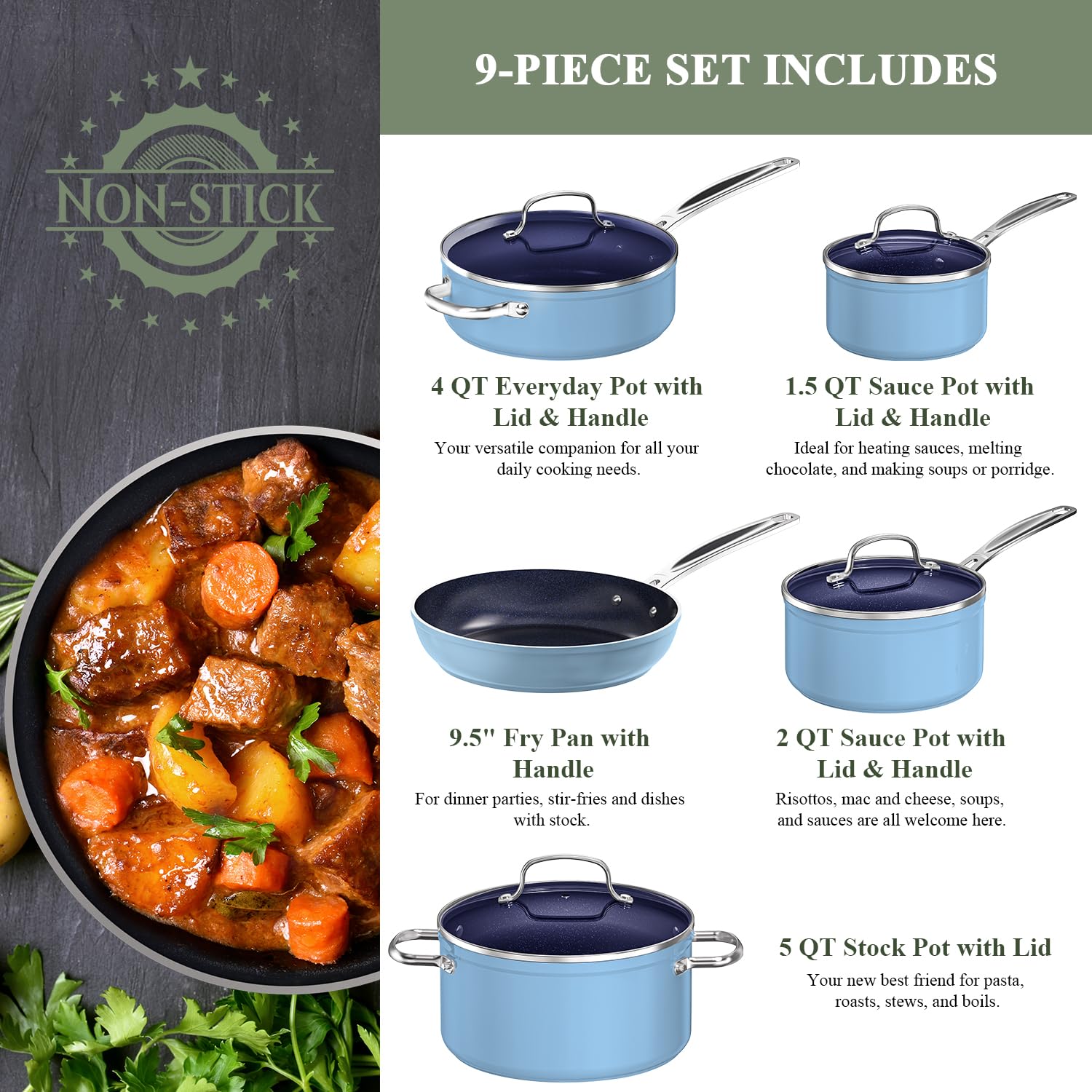 Foto 2 | Juego De Utensilios De Cocina Nuwave Healthy Duralon Blue Ceramic, 9 Piezas - Venta Internacional.