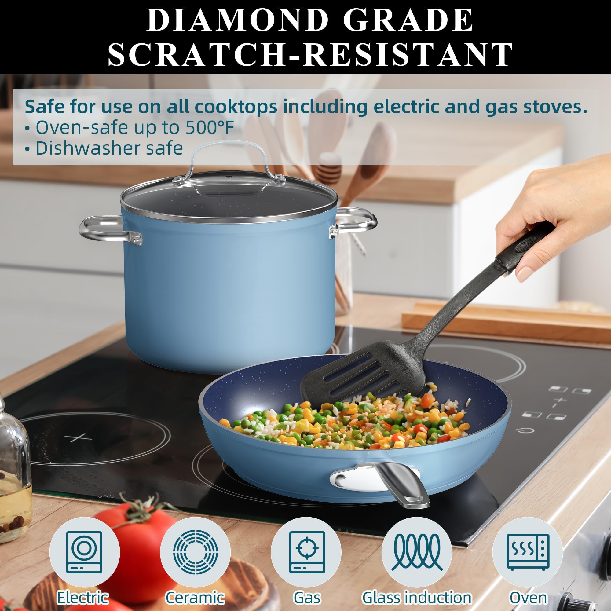 Foto 5 | Juego De Utensilios De Cocina Nuwave Healthy Duralon Blue Ceramic, 9 Piezas - Venta Internacional.