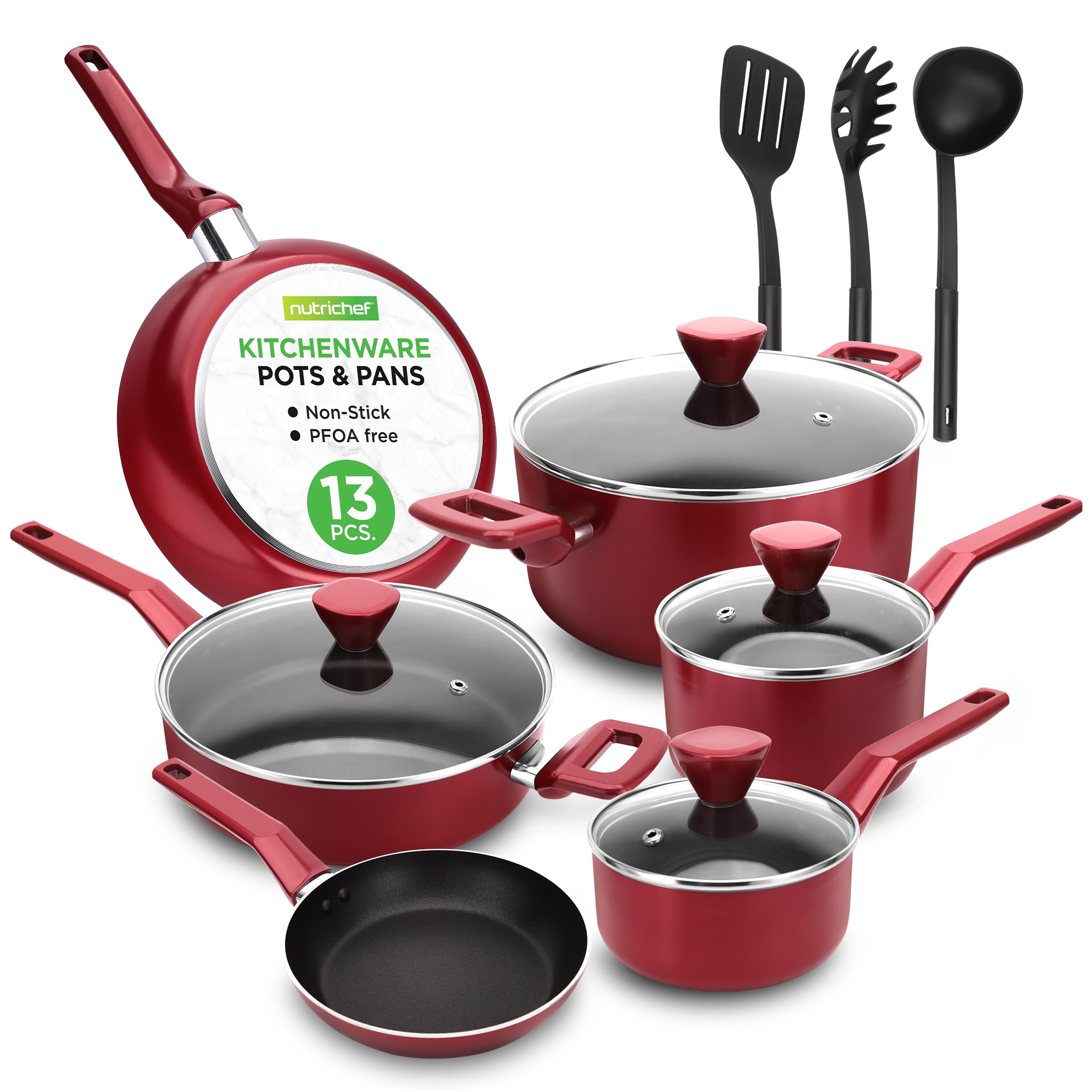Juego De Utensilios De Cocina Nutrichef, Antiadherentes, 13 Unidades, Rojo Nccwa13rd - Venta Internacional.