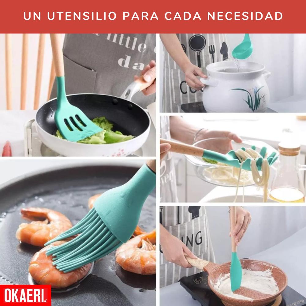 Foto 4 pulgar | Utensilios Okaeri Silicona Madera Set Cocina