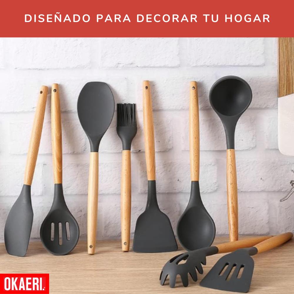 Foto 6 pulgar | Utensilios Okaeri Silicona Madera Set Cocina