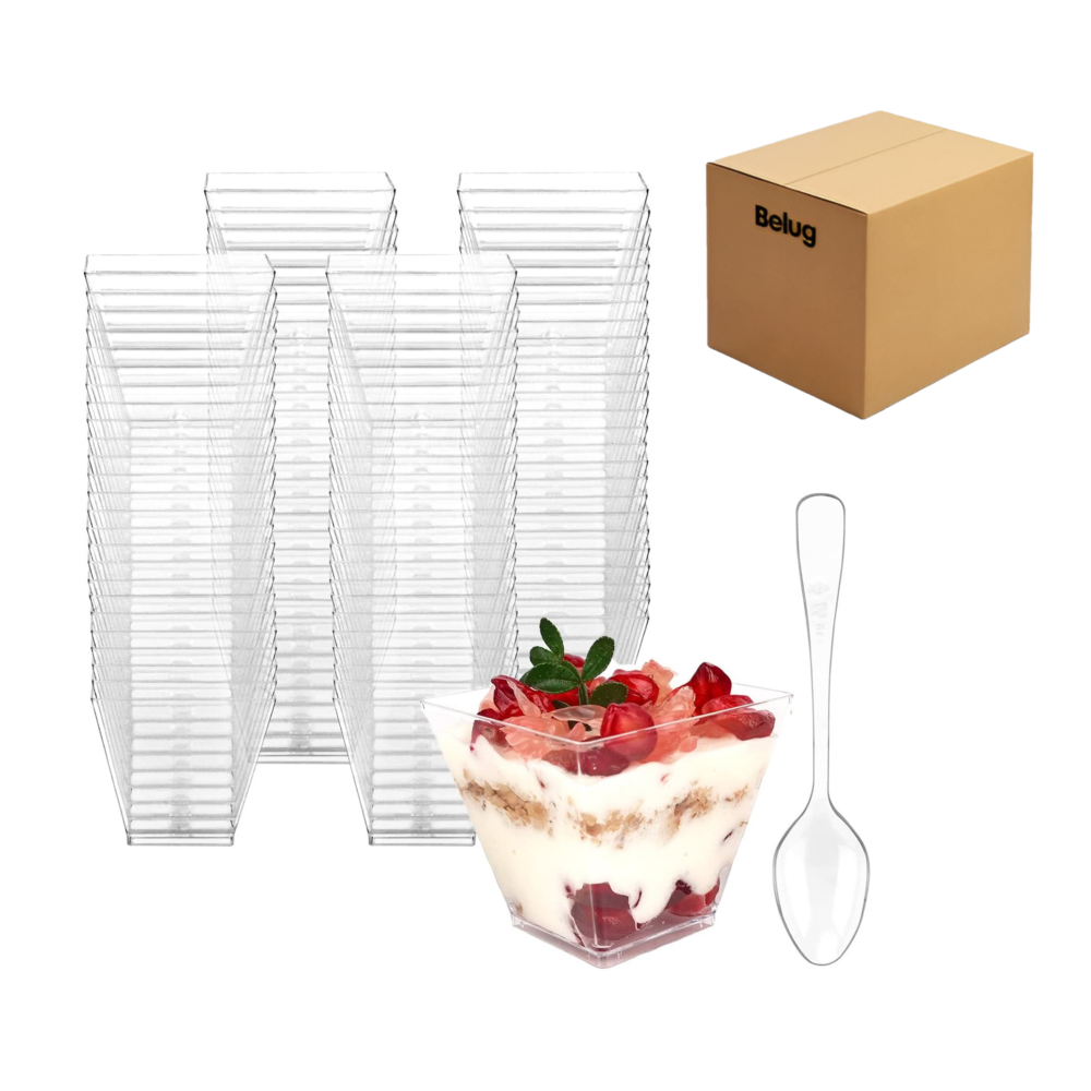 Foto 2 pulgar | Vasos De Plástico Con Cucharas Para Postres, 100 Piezas, Belug  Transparente