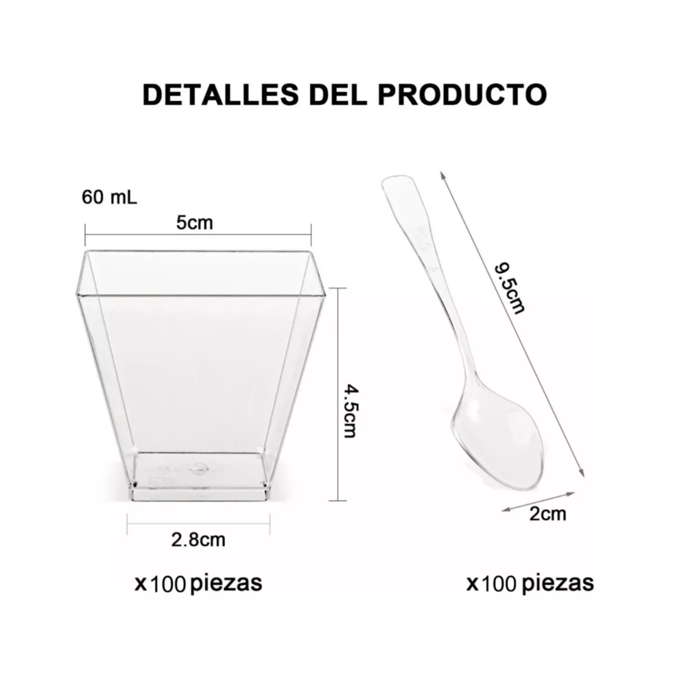 Foto 3 pulgar | Vasos De Plástico Con Cucharas Para Postres, 100 Piezas, Belug  Transparente