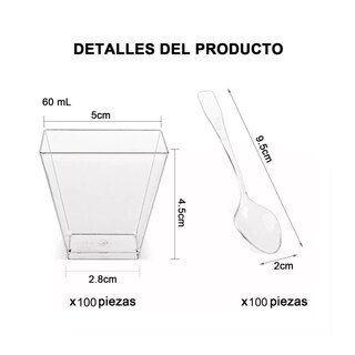 Foto 2 | Vasos De Plástico Con Cucharas Para Postres, 100 Piezas, Belug Transparente