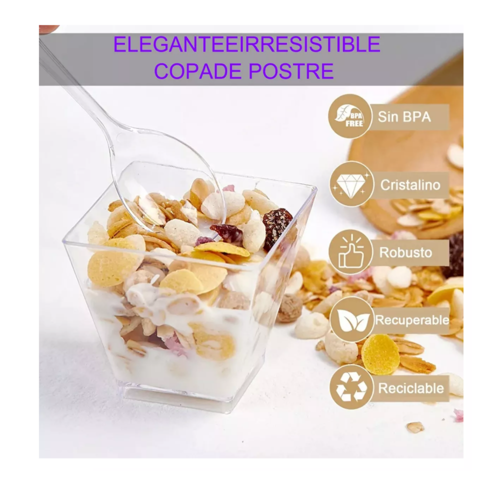 Foto 4 pulgar | Vasos De Plástico Con Cucharas Para Postres, 100 Piezas, Belug  Transparente