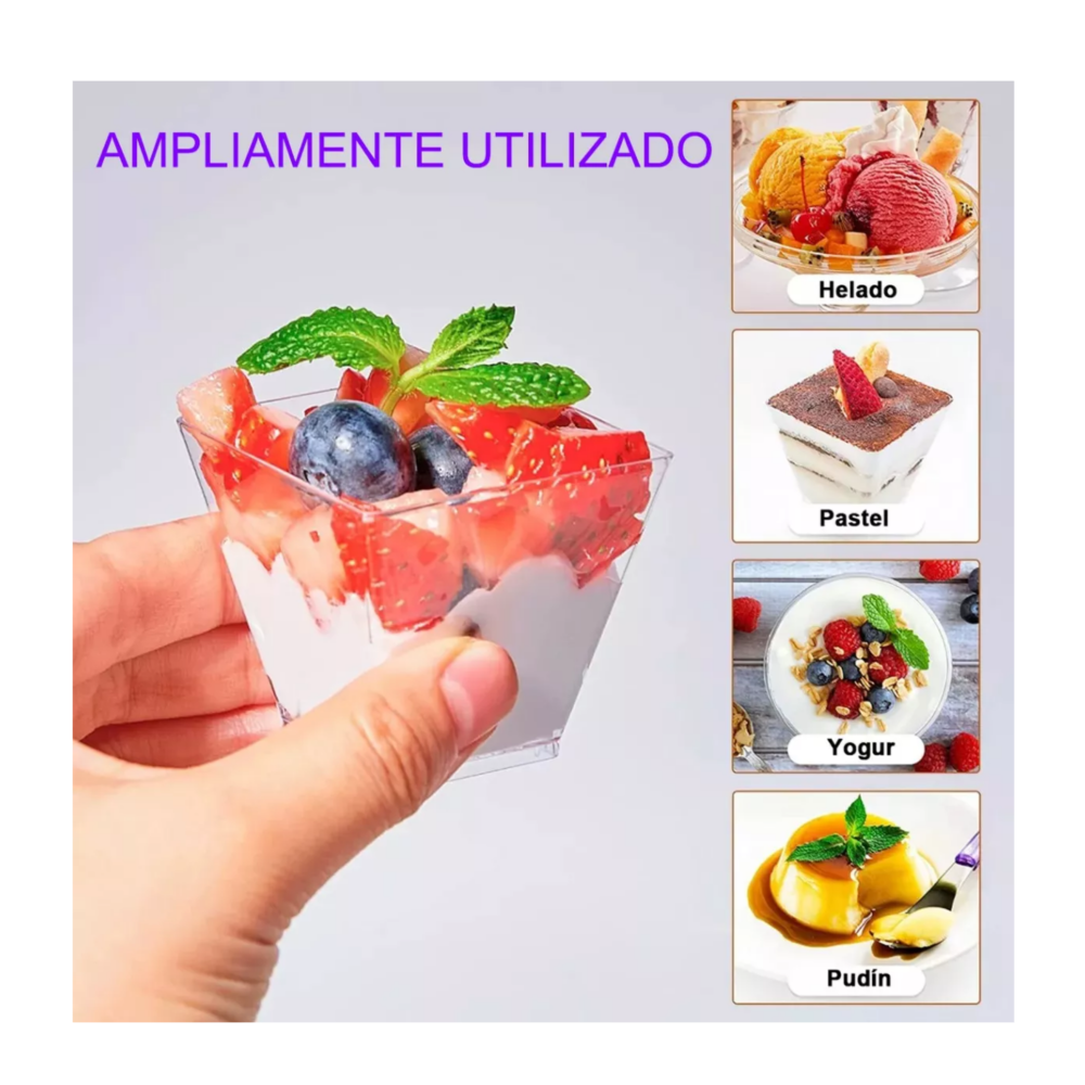 Foto 5 pulgar | Vasos De Plástico Con Cucharas Para Postres, 100 Piezas, Belug  Transparente