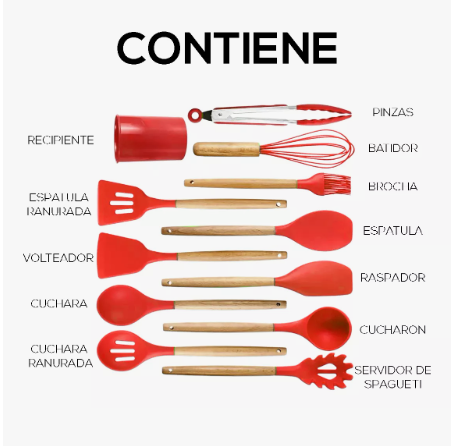 Foto 4 | Xtellar  Utensilios De Cocina Para Reposteria Kit De 12 Piezas De Silicona Color Rojo