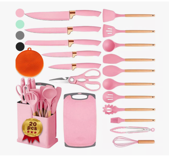 Foto 2 pulgar | Juego De Utensilios Xtellar Cocina De Silicona & Cuchillos 19 Piezasmodelo Rosa