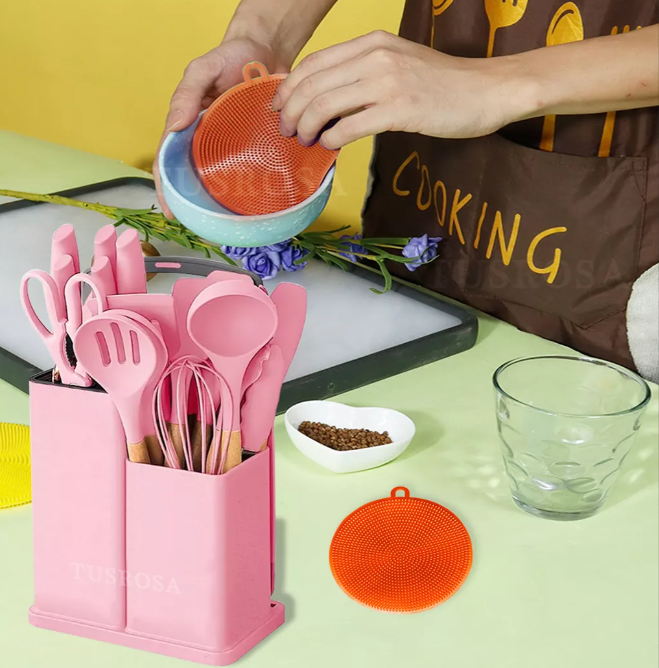 Foto 3 pulgar | Juego De Utensilios Xtellar Cocina De Silicona & Cuchillos 19 Piezasmodelo Rosa