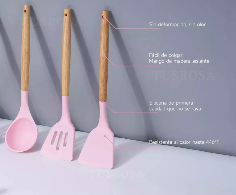 Foto 4 pulgar | Juego De Utensilios Xtellar Cocina De Silicona & Cuchillos 19 Piezasmodelo Rosa
