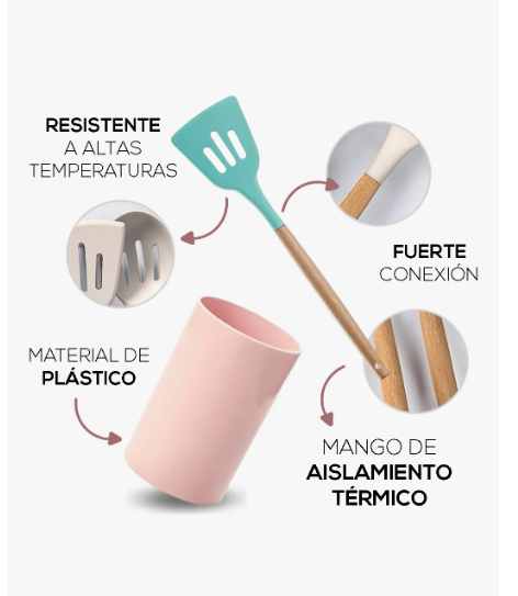 Foto 4 | Utensilios De Cocina Para Reposteria Kit De 12 Piezas De Silicona Uso Profesional Xtellar Color Rosa