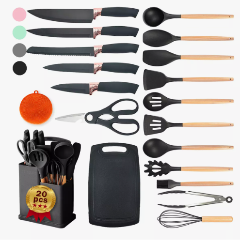 Foto 1 | Juego De Utensilios Cocina De Silicona & Cuchillos 19 Piezasxtellar Modelo Negro