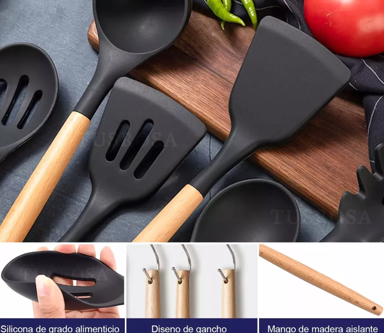 Foto 5 | Juego De Utensilios Cocina De Silicona & Cuchillos 19 Piezasxtellar Modelo Negro