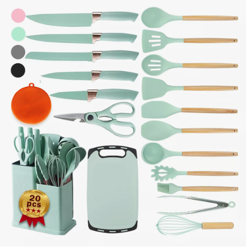 Foto 1 | Juego De Utensilios Xtellar Cocina De Silicona & Cuchillos 19 Piezasmodelo Turquesa