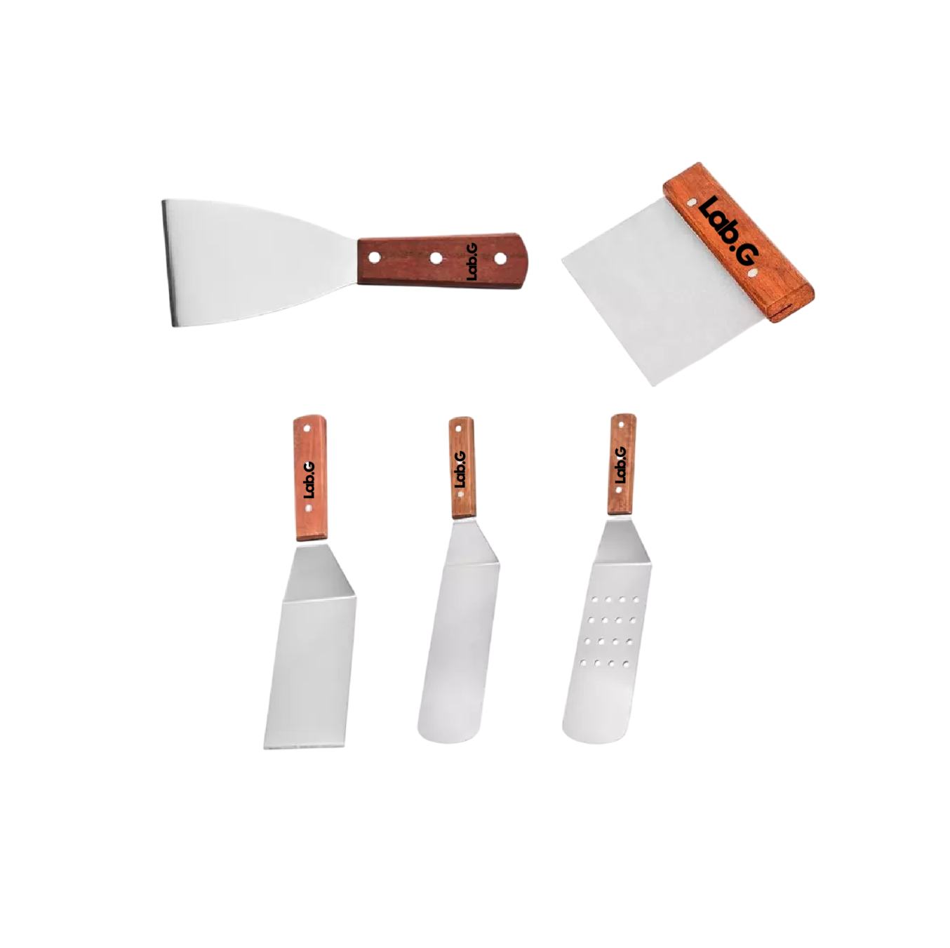 Foto 1 | 5pcs Espatula Volteadora Lab.g Cocina Plancha Acero Inoxidable Plata Marron Medio