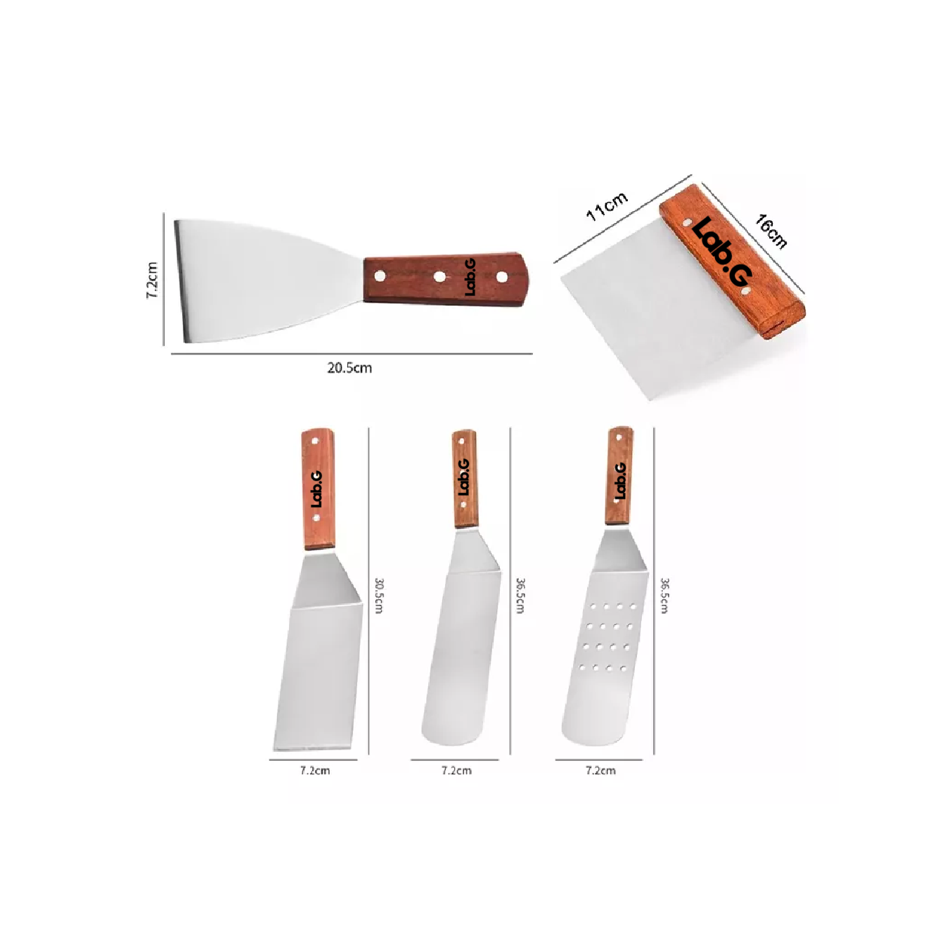 Foto 3 pulgar | 5pcs Espatula Volteadora Lab.g Cocina Plancha Acero Inoxidable Plata Marron Medio