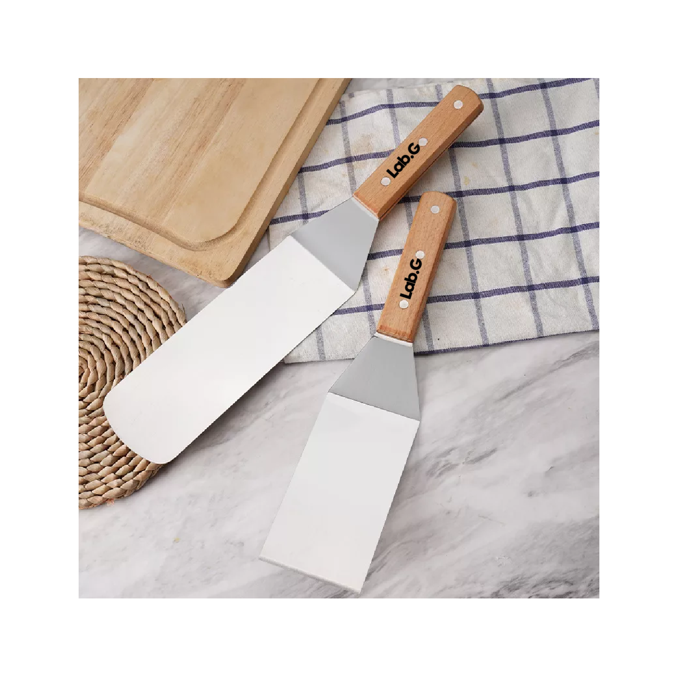 Foto 4 pulgar | 5pcs Espatula Volteadora Lab.g Cocina Plancha Acero Inoxidable Plata Marron Medio