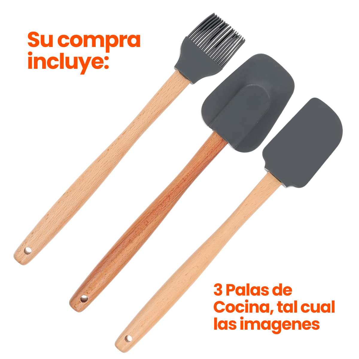 Foto 3 pulgar | Trio Espatulas Miserables Palas De Cocina Silicona Y Madera