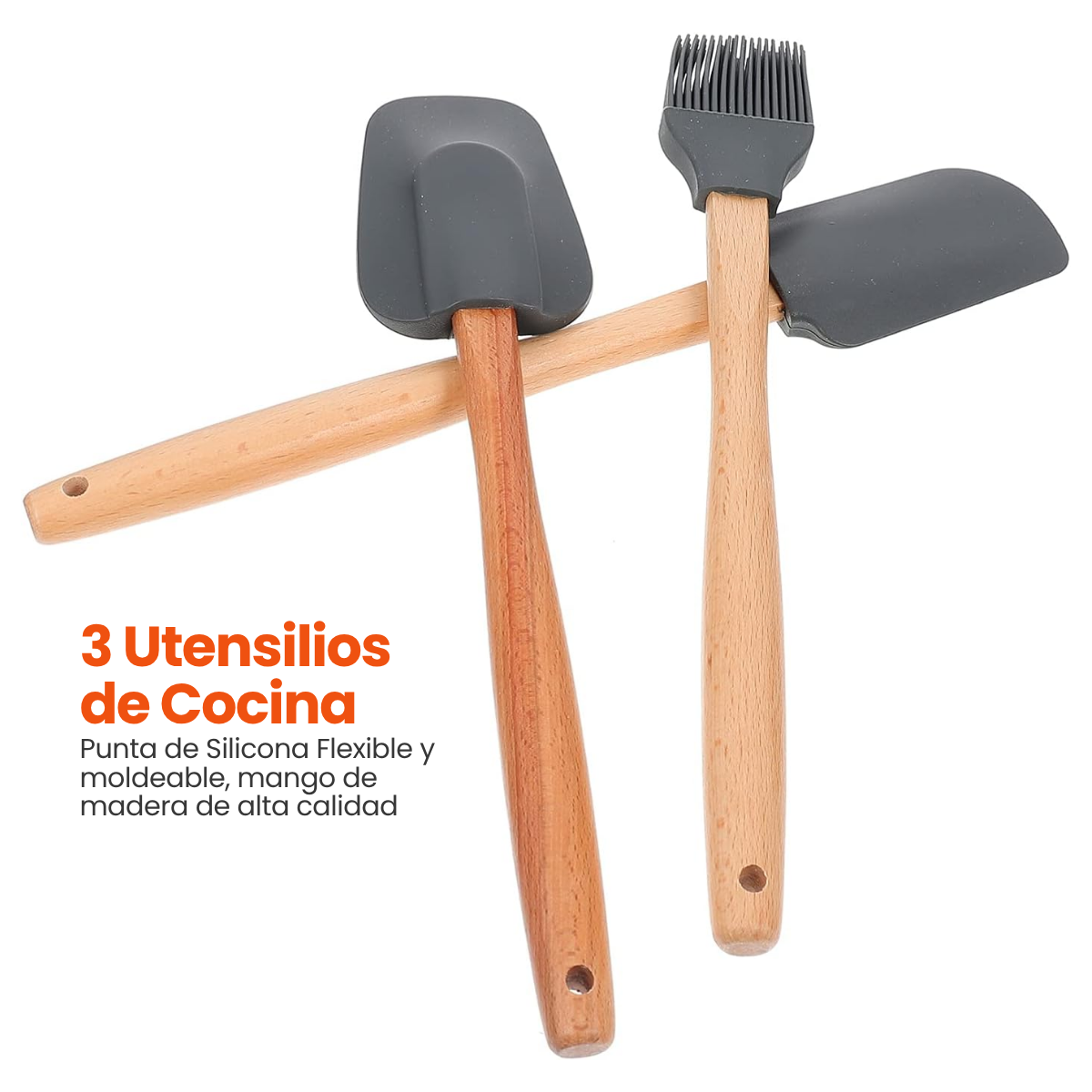 Foto 6 pulgar | Trio Espatulas Miserables Palas De Cocina Silicona Y Madera