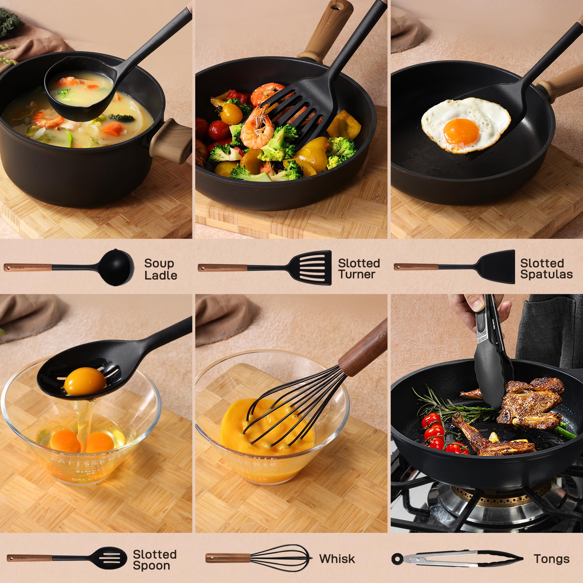 Foto 4 pulgar | Juego De Utensilios De Cocina Carote De Silicona Con Mango De Nogal, 10 Unidades - Venta Internacional.