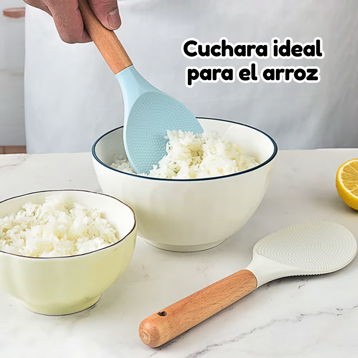 Foto 4 | Duo Cuchara Y Pala Cocina Arroz Alimentos Silicona Y Madera