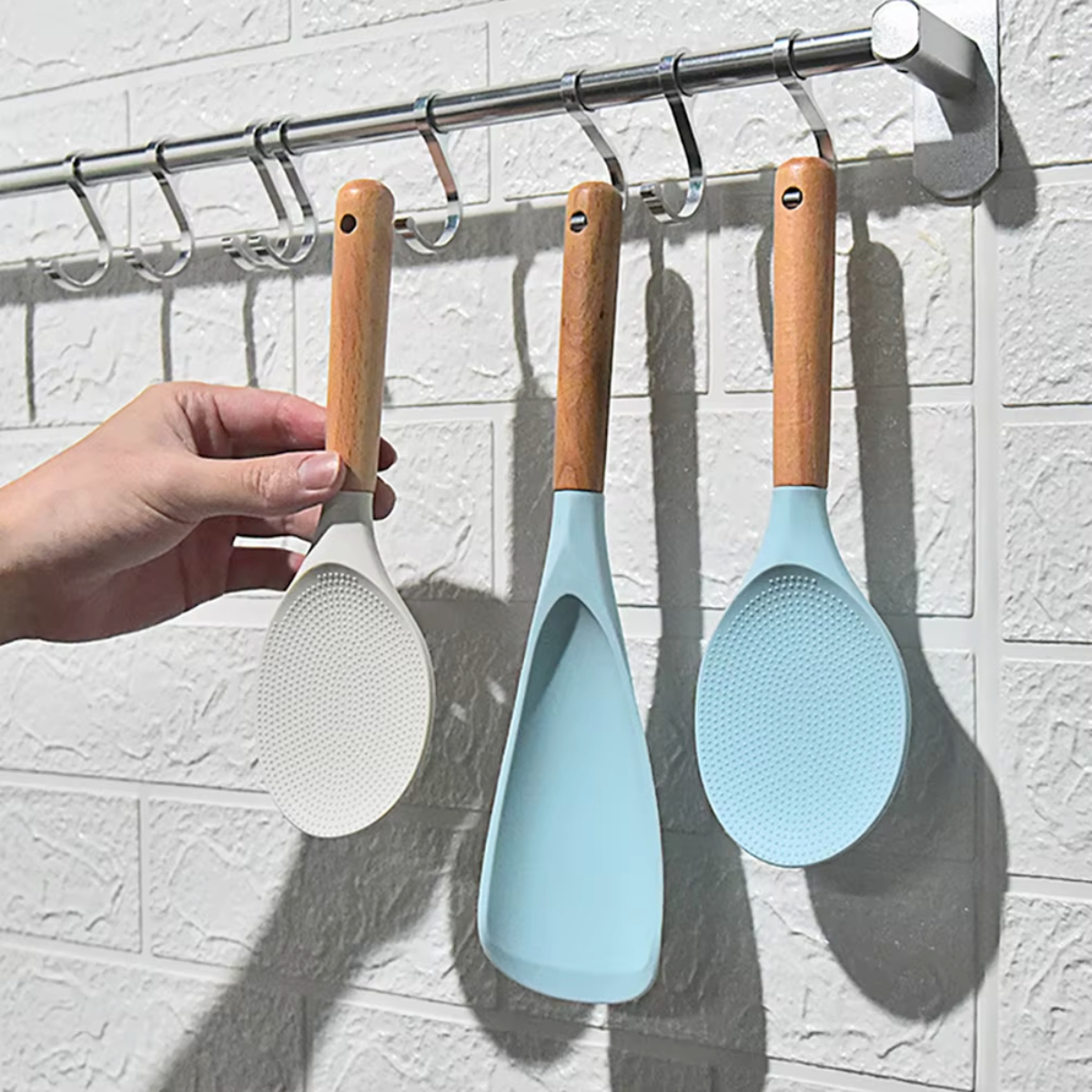 Foto 6 | Duo Cuchara Y Pala Cocina Arroz Alimentos Silicona Y Madera