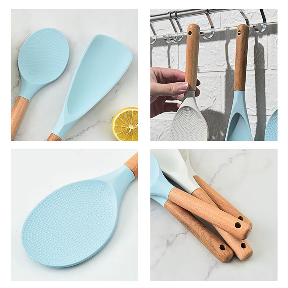 Foto 7 | Duo Cuchara Y Pala Cocina Arroz Alimentos Silicona Y Madera