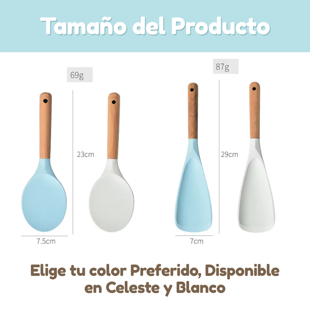 Foto 8 | Duo Cuchara Y Pala Cocina Arroz Alimentos Silicona Y Madera